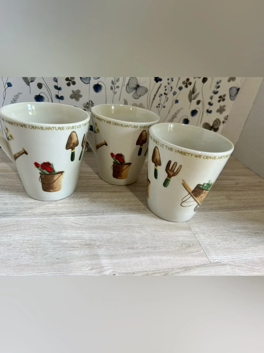 Vintage Thompson Pottery Gardening Lovers Mugs - Set of 3 Ceramic Coffee Cups